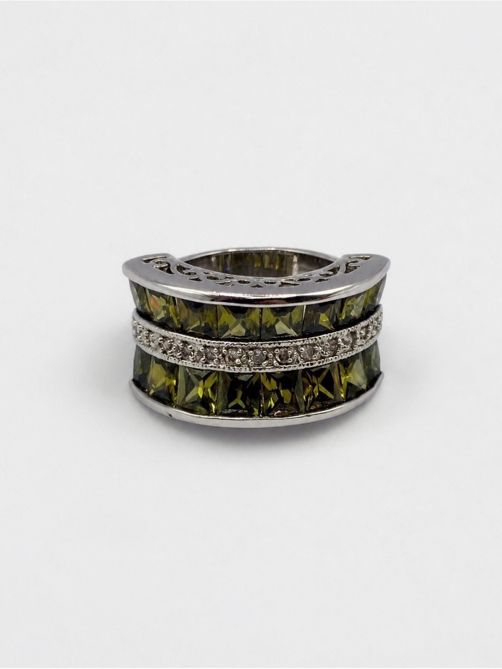 Park Lane Olive Green Crystal Wide Band Statement Ring Size 7